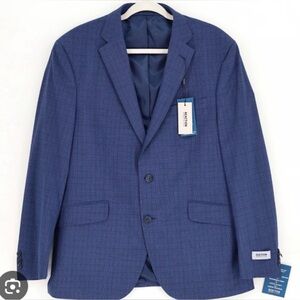 Kenneth Cole Reaction Cork Navy Blue Checkered 2 Piece Suit Jacket Pants